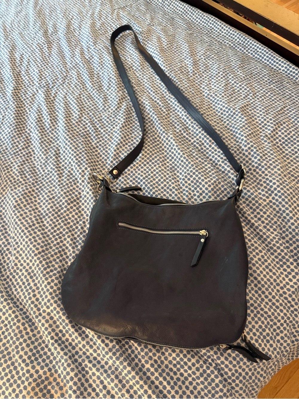 Classic navy Leather Shoulder Bag - Women's Handbag